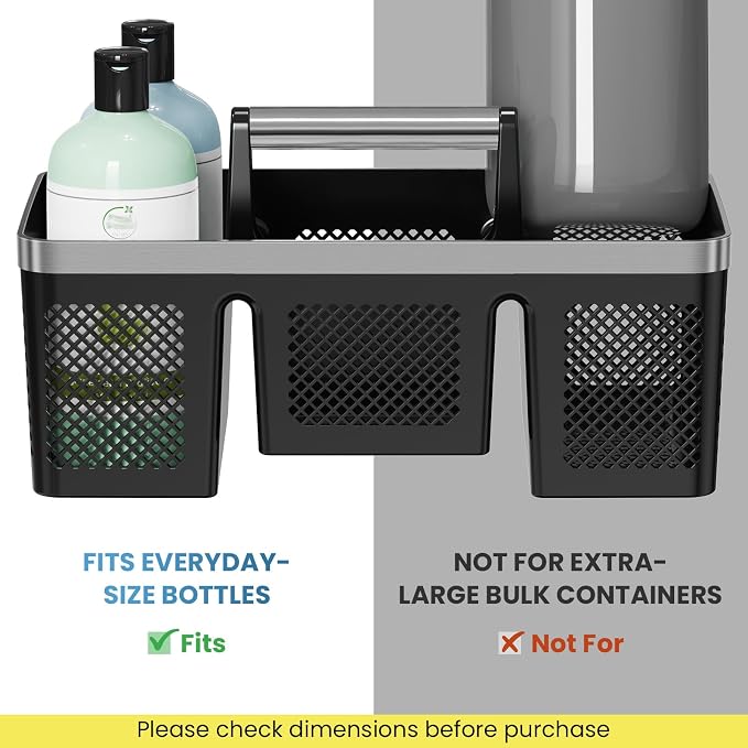 BYUNER 2Pack Plastic Shower Caddy: Portable Hard Bathroom Basket Tote with Handle, 4 Divided Compartments, All-Side Drainage, Non-Mesh Shower & Cleaning Caddy Organizer for College Dorm, Black/Silver - Image 7