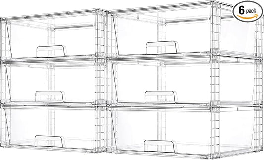 Vtopmart 6 Pack Large Clear Stackable Storage Drawers for Closet, Pantry | Easily Assemble Bathroom Closet Undersink Organizers,Plastic Bins for Cabinet,Kitchen Pantry,Medicine Organization by Vtopmart