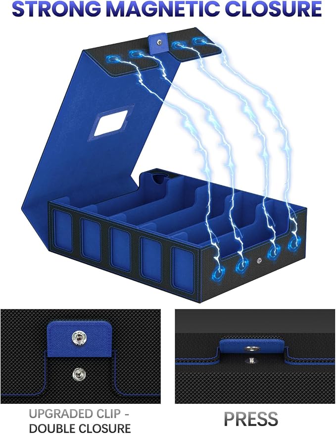 5 Row Trading Card Storage Box, Fit 4200+ Sleeveless Cards, Black & Blue | Large Capacity, Portable Handle, Include 30 Divider, 8 Supporters, 1 Dice Tray, Compatible for MTG/TCG/Magic Sports Cards - Image 4