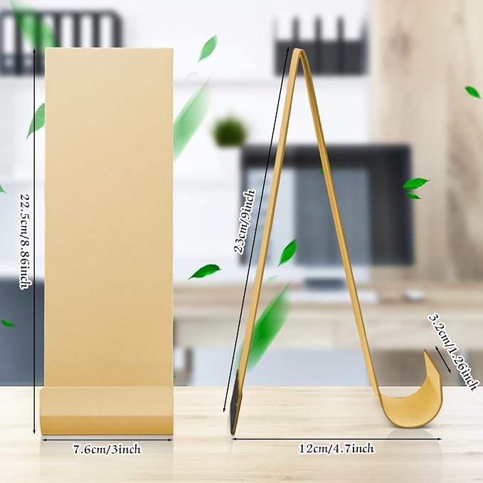 Yaocom 4 Pcs Metal Fancy Brochure Holder Display Flyer Brochure Holder Stand Table Vertical Countertop Literature Organizer for Booklets Pamphlet Magazine Menu Journals(Gold) - Image 2