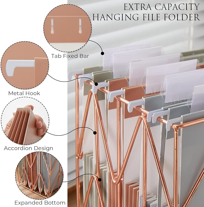 Y YOMA Letter Size - 6 Pack Extra Capacity Hanging File Folders Accordion Decorative File Folder Cute Colored Hanging Folder Organizer for Office Home with 1/5-Cut Adjustable Tabs, Natural Color - Image 3