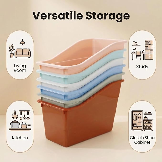 6 Pack Plastic Book Bins Magazine Holders, Pastel | Durable Plastic Binder Holders & Vertical Desktop Storage Baskets Organizers for Home, Office, Study Room & Stationery - Image 3