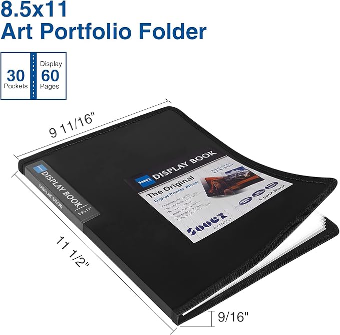 Sooez 30-Pocket Binder with Plastic Sleeves 8.5x11,Heavy Duty Art Portfolio | Folder with Clear Sheet Protectors, Display 60 Pages, Presentation Book for Artwork, Document Organizer Binder - Image 2