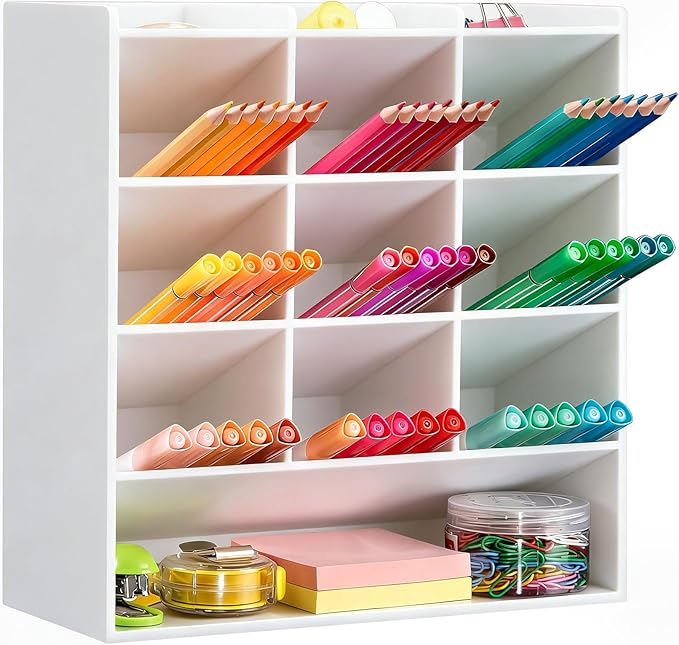 BEYGORM Acrylic Vertical Marker Organizer for 150 Markers, Desk Orgaizer | 13 Compartments Clear Angled Pen & Pencil Holder, Large Stationery & Art Supply Storage for School (10.2 x 9.8 x 4 Inch) by BEYGORM