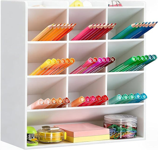 BEYGORM Acrylic Vertical Marker Organizer for 150 Markers, Desk Orgaizer | 13 Compartments Clear Angled Pen & Pencil Holder, Large Stationery & Art Supply Storage for School (10.2 x 9.8 x 4 Inch) by BEYGORM