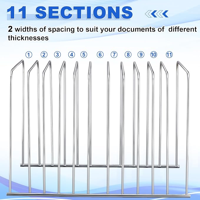 6 Pcs Desktop Organizer 11 Sections Wire Desk File Organizer Vertical Metal Stand up File Stand for Office School Desk Home, 11.2 x 9 x 8 Inches(Silver) - Image 3
