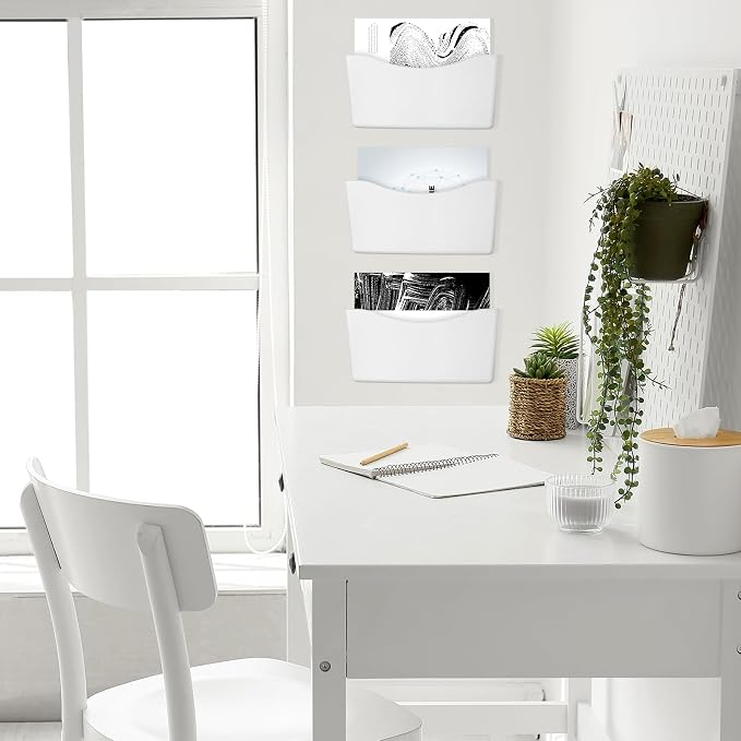 Colarr 6 Pack Expandable Pocket Wall File Holder Plastic Hanging Wall Organizer Space Saving Wallmount File Holder for Office Mail Letter Magazine(White) - Image 4