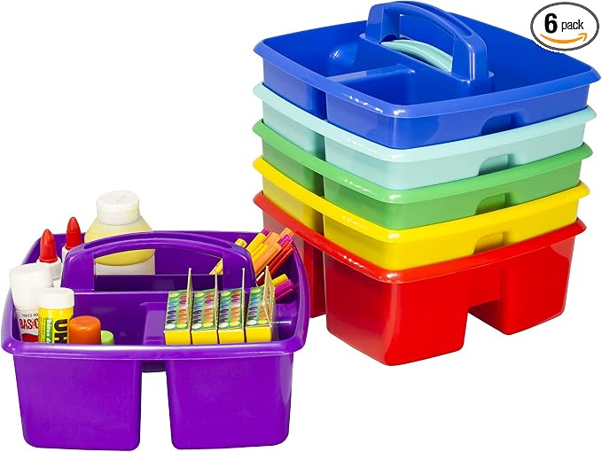 Storex 3-Compartment Small Caddy – Multipurpose Classroom Organizer with Handle, Assorted STEAM Colors, 6-Pack (00940A06C) by Storex