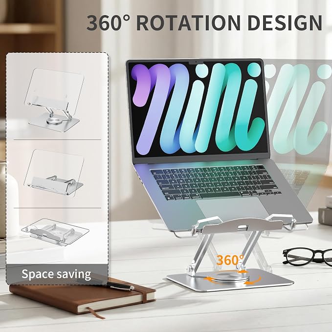 Adjustable Acrylic Laptop Stand for Desk, Ergonomic Aluminum Laptop Riser, Computer Stand for Laptop, Book Holder, for iPad, Tablets, Compatible with MacBook,Sturdy Foldable Design with Swivel Base. - Image 8