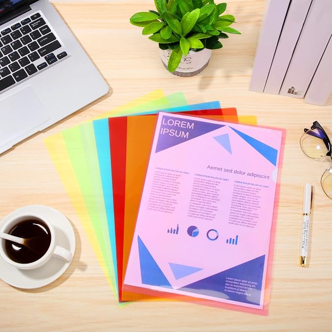 Fainne 200 Pcs Plastic Document Folders Clear File Folders Plastic Pockets Sleeves Letter Size 8.7 x 12.2 Inches A4 Assorted Colors for Office Supplies (Fresh Color) - Image 3