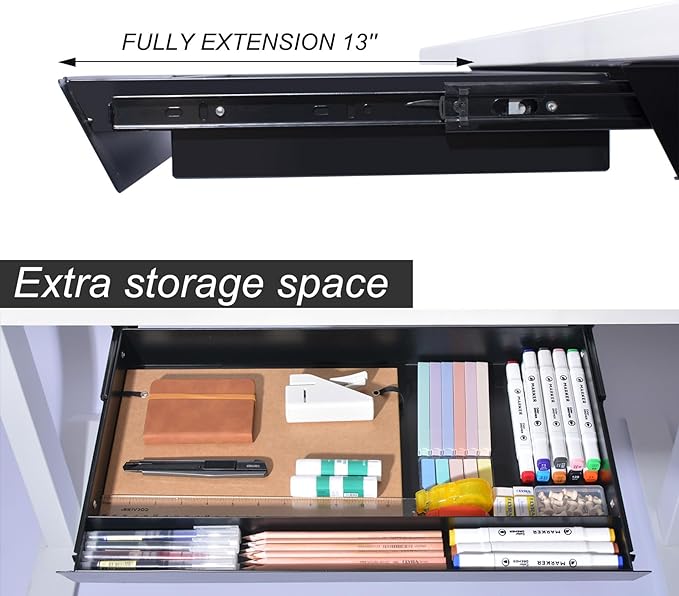 Large Under Desk Mounted Sliding Drawer with Pencil Tray and 60 Degree Tilt Panel to Pull Out, 22'' Long & 13'' deep Large Storage Organizer for Sit Stand Workstation - Image 3