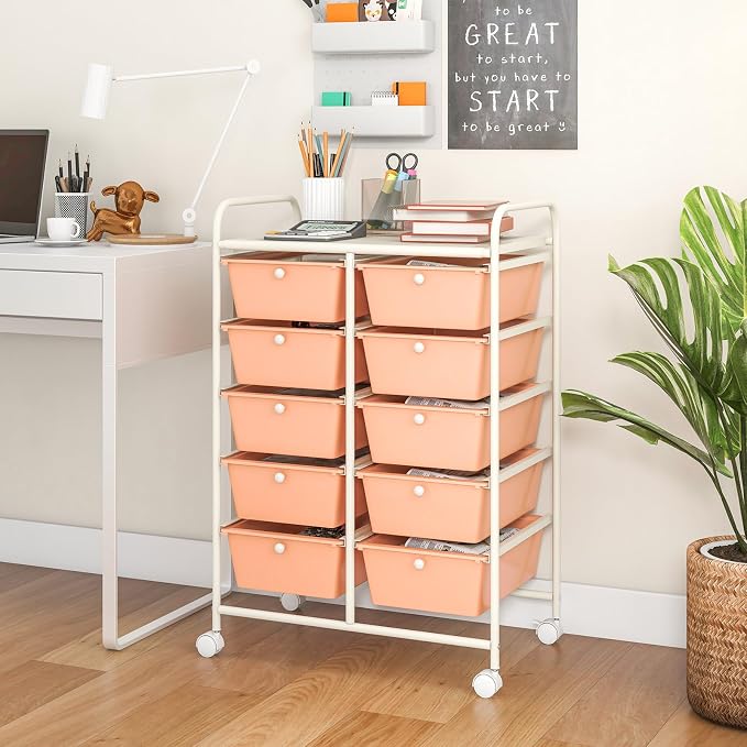 Moccha Rolling Cart with 10 Drawers - Under Desk Storage Drawers with wheels for Craft Art Supply Paper Salon, Under Desk Cabinet on Wheels, Multipurpose Movable Utility Cart for Classroom - Image 8