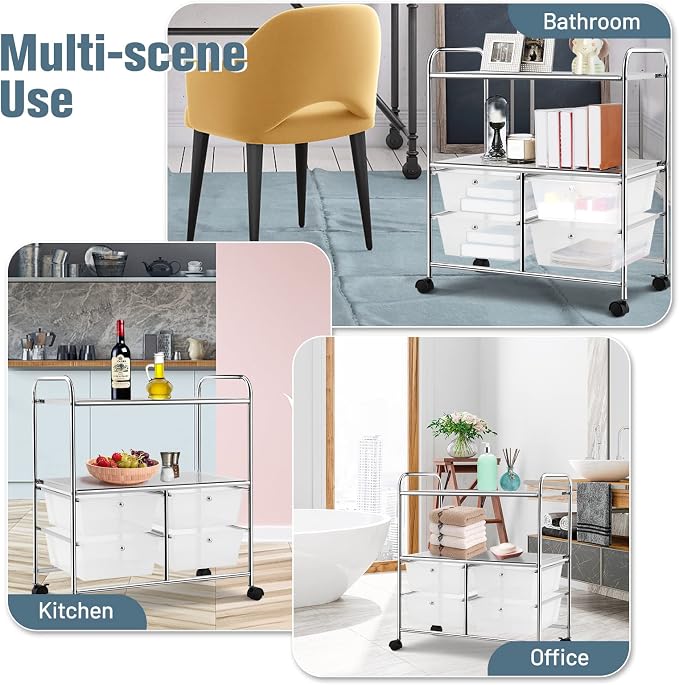 Moccha Rolling Storage Cart with 4 Drawers - Storage Drawers Organizer with wheels for Craft Art Supply Paper Salon, Scrapbook Paper Tools, Movable Utility Cart for Classroom School Studio, Clear - Image 6