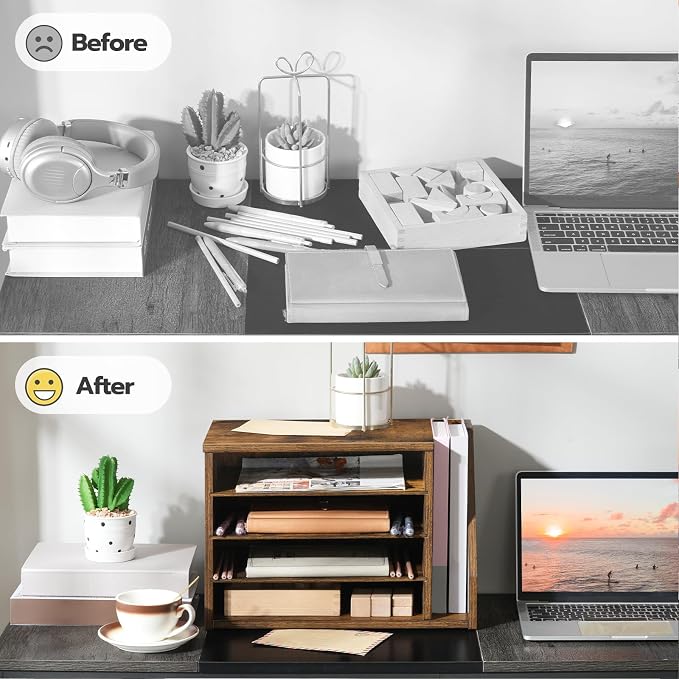 HOOBRO Mail Sorter, Literature Organizer with Adjustable Shelves, Paper Organizer for Office, Home, Wood Countertop File Holders, Mails, Magazines, Rustic Brown FG41WF01 - Image 5