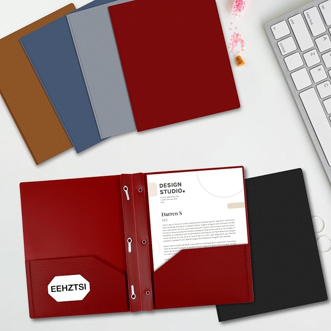 12-Pack Plastic Folders with Pockets and Prongs, 2-Pocket Folders with 3 Fasteners, Holds 8-1/2" x 11" Paper for School/Office/Home - Image 6