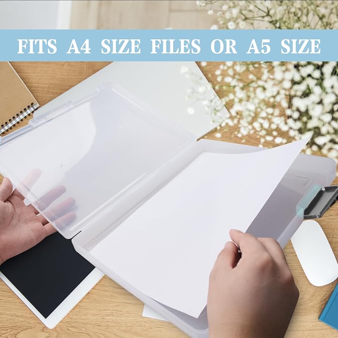12 Pcs Clear A4 A5 File Box Document Plastic Storage Box with 48 Labels File Holder Organizer Paper Plastic Case Magazine Protector with Buckle Office School Supplies(Grey) - Image 4