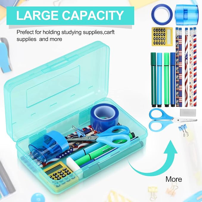 Leelosp 12 Pack Clear Pencil Boxes for School Bulk, Large Plastic Pencil Case with Lid, Stackable Hard Crayon Storage Box for Classroom Kids, Desk Drawer Organizer for Office Home(Jade) - Image 3
