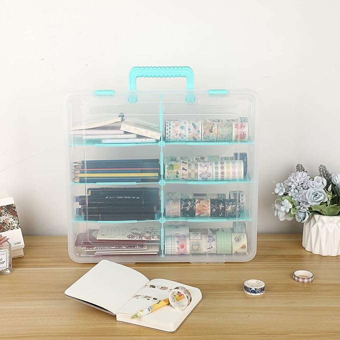 BTSKY Clear Plastic Dividing Storage Box with 8 Compartments Adjustable Storage Bin with Lid Portable Craft Storage Container Multipurpose Sewing Box Art Supply Organizer, 15.1x13.9x3.5 Inches | 15.1x13.9x3.5 Inches Adjustable Storage Bin with Lid Port... - Image 6
