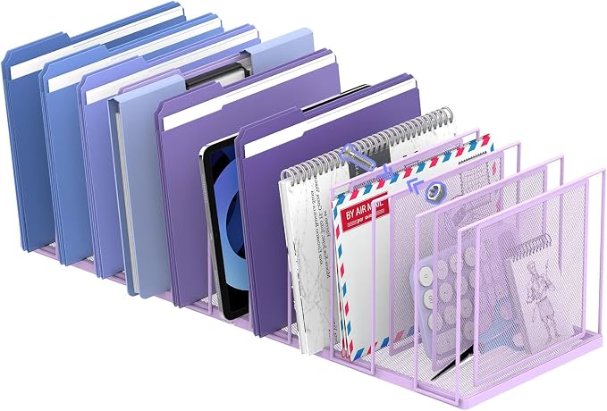 File Organizer for Desk, 11-Section Vertical File Sorter, Paper Holder Organizer Standing Metal File Folder for Office Home Classroom, Purple by JMHUD