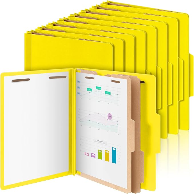Skyygemm 12 Pcs Classification Folders Letter Size Bulk - 2 Dividers Pressboard File Folder with 3. 5 Inch Expansion, 2 Prongs Fastener, Heavy Duty Office File Organizer for Teacher Medical (Yellow) by Skyygemm
