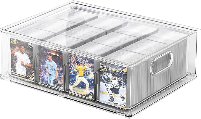 Trading Card Storage Box, Clear Large Storage Organizer Holds 3200 Cards | Pull-Out Drawer with Foam Inserts, 4-Row or 12-Grid Layout and Front Display Case for TCG, MTG and Sports Cards (1-Pack) by Unknown