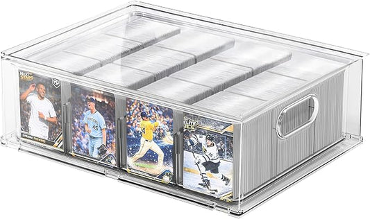 Trading Card Storage Box, Clear Large Storage Organizer Holds 3200 Cards | Pull-Out Drawer with Foam Inserts, 4-Row or 12-Grid Layout and Front Display Case for TCG, MTG and Sports Cards (1-Pack) by Unknown