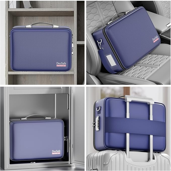 DocSafe Fireproof Document Box with Lock＆Shoulder Strap,Hard Case File Organizer with Accordion File Folder,Multi-Layer Portable Home Office Travel Safe Storage for Important Documents Laptop Blue - Image 7