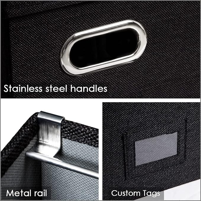 File Organizer Box - Set of 4 Collapsible Decorative Linen Filing Storage Hanging File Folders with Lids Office Cabinet Letter Size Black (14x9.3x10.8 inch) - Image 6