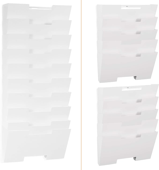 Wallniture Lisbon 10-Tier Wall Mounted File Holder and Desk Organizer, Metal White Office Organization and Storage Rack - Image 3