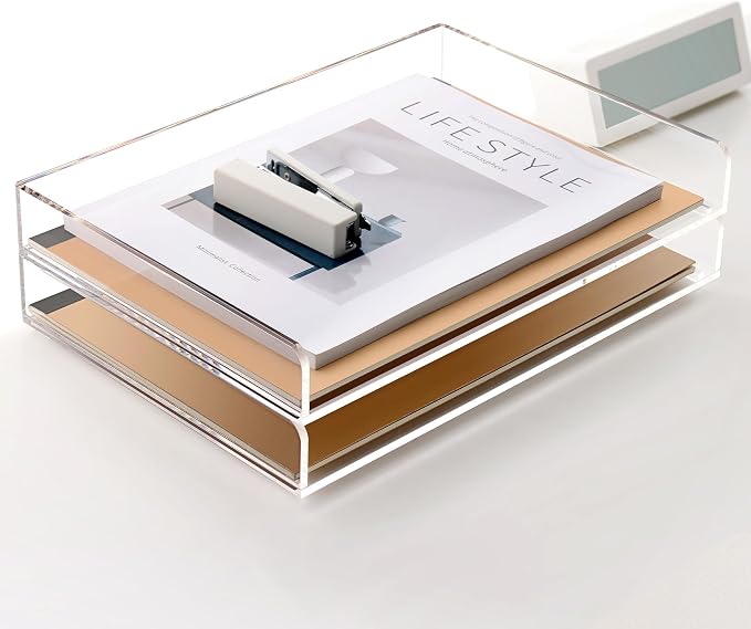 2 Pack- Stackable Paper Letter Tray, A4 File Tray Desk Organizer, Acrylic | Desk Organizers and Accessories Sorter ,Clear Workspace Office Supplies Organizers,12.4inx8.86inx3.46in - Image 9