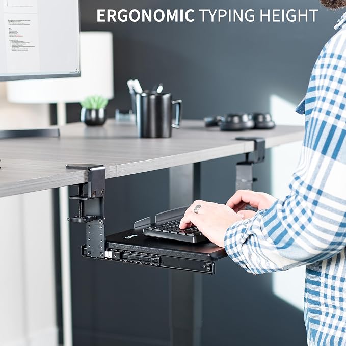 VIVO Large Height Adjustable Under Desk Keyboard Tray, C-clamp Mount System, 27(33 Including Clamps) x 11 inch Slide-Out Platform for Typing, Black, MOUNT-KB05HB - Image 9
