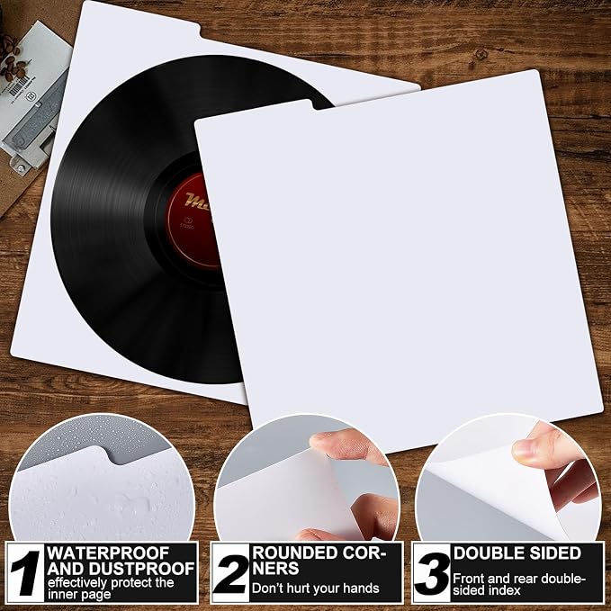 120 Pcs Vinyl Record Dividers Blank LP Divider with 4 Sheets A - Z Alphabet Labels, White Plastic Organizer with Tabs for 33 RPM Storage and Protection - Image 3