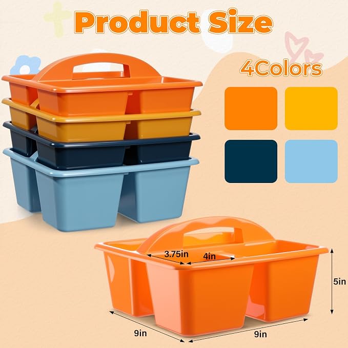 Kathfly 12 Pack Classroom Caddy Organizer with Handle, Plastic Art Craft Cleaning Caddy Bulk, Small Multipurpose Supply Organization Storage Basket for Table Desk Office Pencil Teacher (Blue Orange) - Image 5