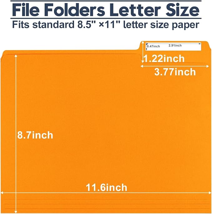 File Folders,Colored File Folders Letter Size,8.5" x 11",150 Pack 1/3 Cut Tab Bulk Folders,Durable Paper Folders with Blank Labels for Office Business School Home Use,Pumpkin Orange - Image 2