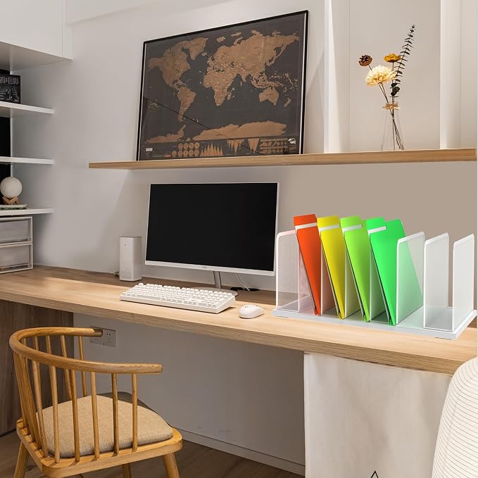 Kuntine.B 7-SectionUpright Desk File Organizer White 2 Pack | Vertical, Mesh, Metal, Assembly, Stability, Sturdiness, Organization, Standing - Image 5