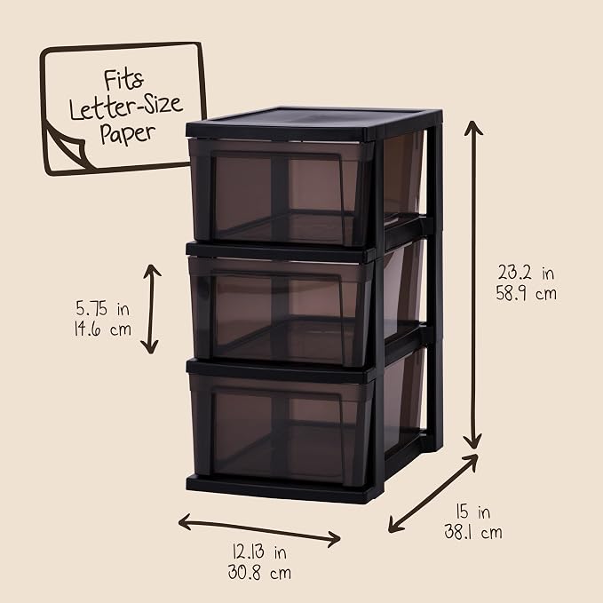 IRIS USA Plastic Drawer Storage Organizer, 3-Drawers, 2-Pack, for Classroom Art Craft Supplies, Bathroom Bedroom, Laundry Room, Black/Gray - Image 3