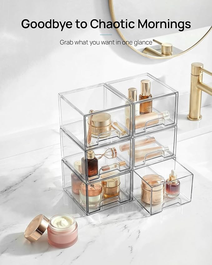 Vtopmart 2 Pack Small Clear Stackable Storage Drawers,Acrylic Bathroom Makeup Organizer,Plastic Storage Bins for Vanity, Undersink, Kitchen Cabinets, Pantry, Home Organization | Hair accessories, Bathroom Makeup Accessorie Organizer, Plastic Bins For D... - Image 3