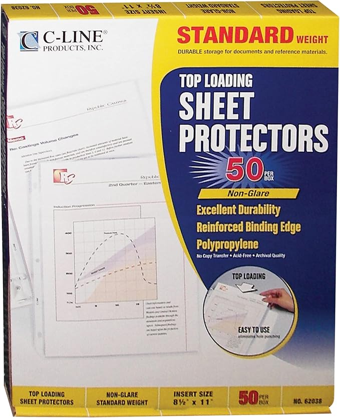 C-Line Top Loading Standard Weight Poly Sheet Protectors, Non-Glare, 8.5 x 11 Inches, 50 per Box (62038) - Image 4