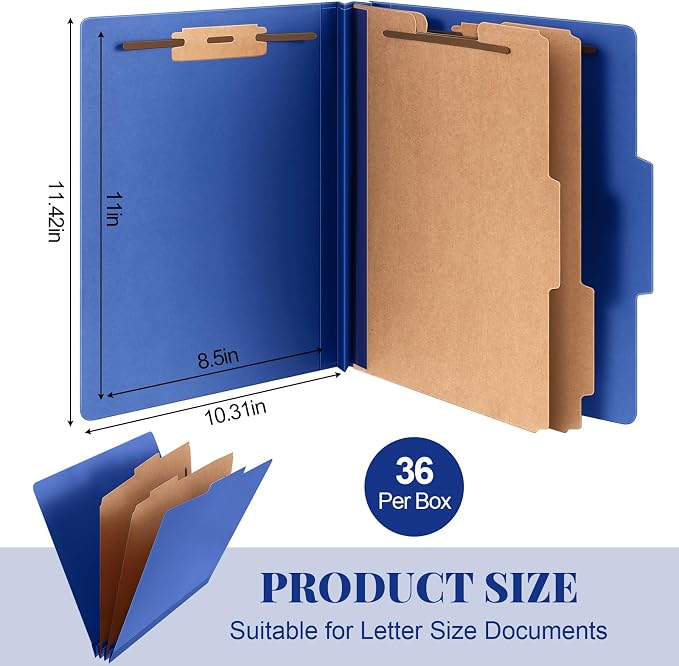 Skyygemm 36 Pcs Classification Folders Letter Size, 2 Divider Pressboard File Folders with 3. 5 Inch Expansion, 2 Prongs Fastener, Heavy Duty Office File Organizers for Teachers, Medical (Dark Blue) - Image 2