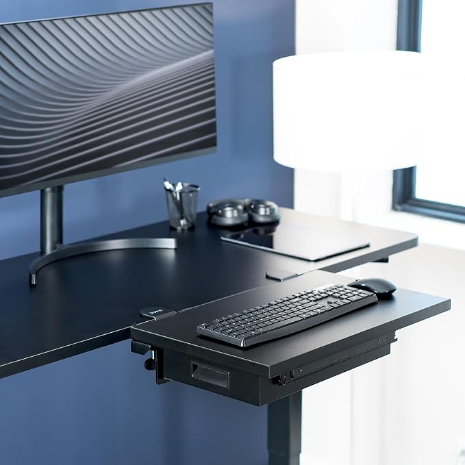VIVO Black Clamp-on 24 x 14 in Desk Extender, DESK-EXT24D | Premium, Built-in Storage Drawer, Keyboard Tray, Side Table Extension Office Organizer - Image 7
