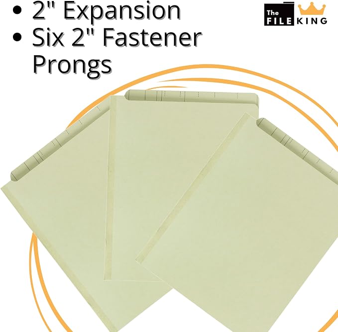 The File King Two Divider Pressboard Classification Pale Green File Folder - Letter Size | Box of 10 | End Tab | 2” Expansion | Six 2-Inch Fastener Prongs | Made in America - Image 4