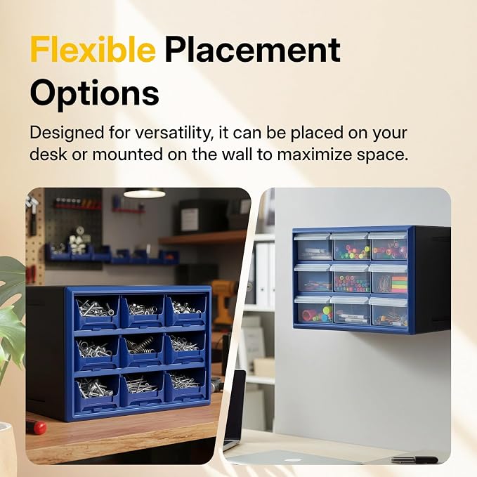 Northsky 9-Drawer Plastic Storage Drawers, Small Parts Organizer, Stackable Teacher Toolbox for Hardware, Screws, Nuts & Bolts, Stickers, Beads, Building Bricks, Garage Storage，14.17 × 7.09 × 9.45 - Image 6