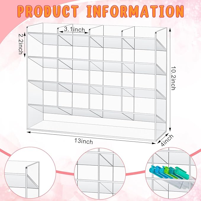 MotiMind Acrylic Pen Organizer Storage for 200 Markers Vertical Marker Organizer Acrylic Pen Display Holder for Office Desk Desktop Stationery Pencil Storage, Clear, 13 x 4 x 10.2 Inch - Image 2