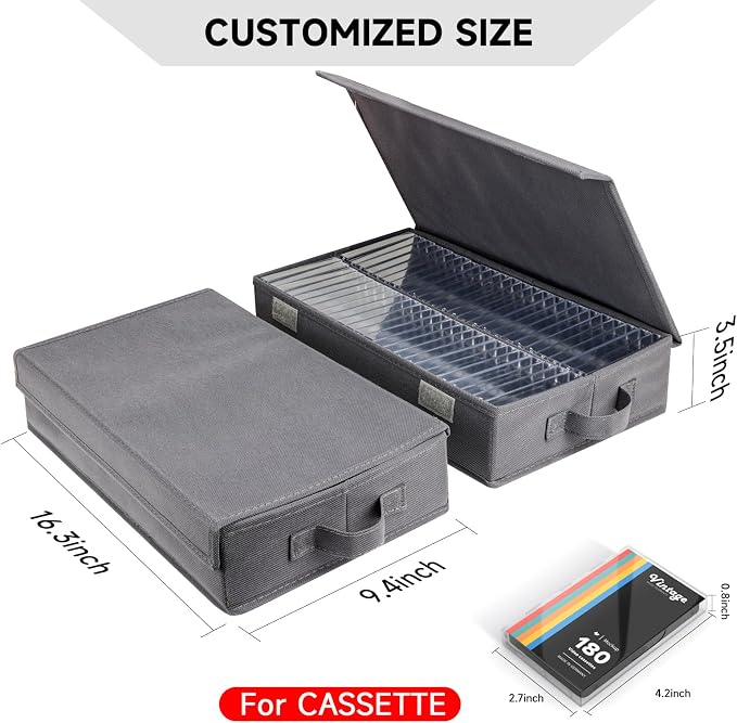 NUSWOR Upgrades Cassette Tape Storage Box - 3Pack - Grey | Dust-proof Cassette Racks with Lid - Audio Cassette Holder - Holds 144 Cassette Cases - 16.34 x 9.25 x 3.4 Inches - - Image 3