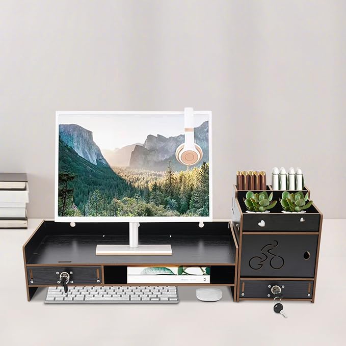 Desktop Monitor Stand with Drawer, Adjustable Laptop Riser Monitor Riser, Computer Monitor Booster Stand for Home Office - Image 8