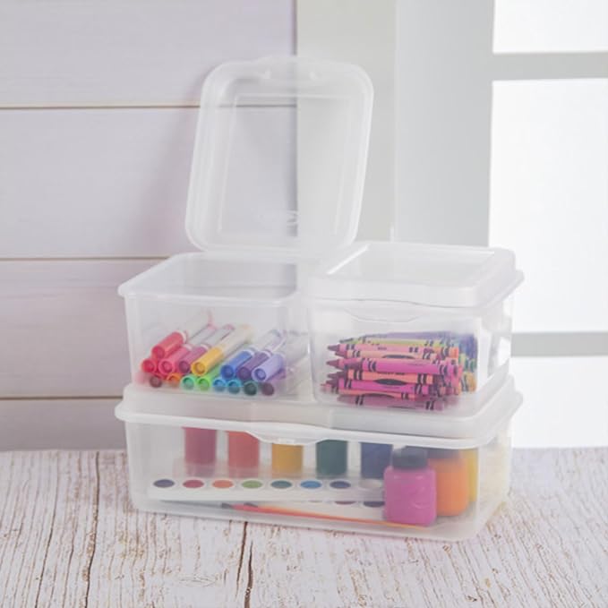 Sterilite 18-Pack FlipTop Stackable Rectangular Storage Bin with Hinging Lid, Clear | Bin with Hinged Lid, Stackable Multipurpose Organizer for Art & Craft Supplies, Accessories, Photos & CDs, Home or Office Use - Image 7