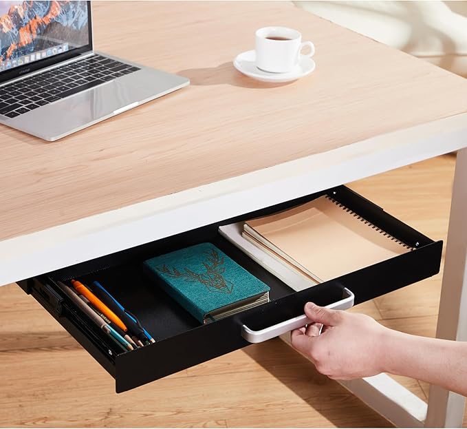 Under Desk Drawer Organizer 21", Large Desk Pencil Storage Drawer | Black, Under Cabinet Table, Heavy Duty Pull Out Shelf, Attachable for Workbench, Adjustable Brackets, Work Shop, Desk Lip - Image 2