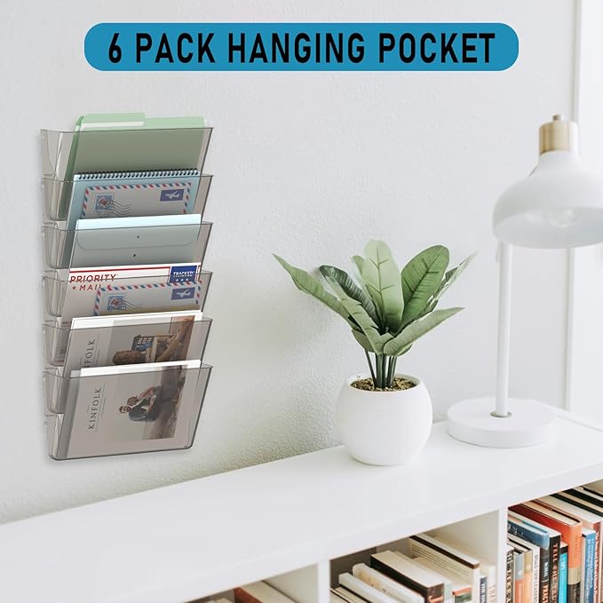 MINDEPOT 6 Pockets Acrylic Wall File Organizer, Clear Wall File Holder, Plastic Hanging Wall File Holder for Office, School and Home, Smoky - Image 5
