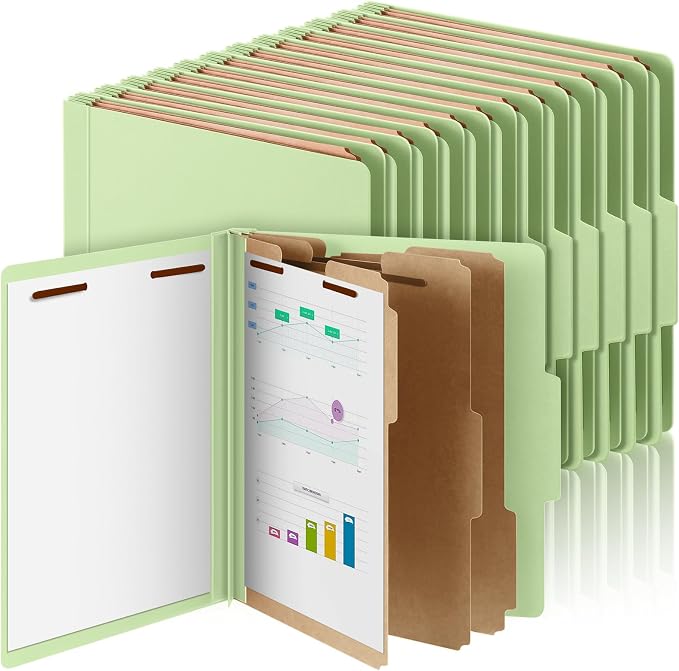 AmazingSpark 36 Pcs Classification Folder Letter Size Bulk 3 Divider Pressboard File Folder with Expansion 2 Prong Fastener Heavy Duty Office File Organizer for School Medical Document(Light Green) by Unknown