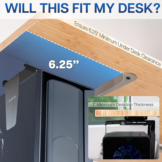 VIVO Black Under Desk and Wall Office PC Mount, MOUNT-PC01 | 3.5 to 7.8 inch Wide Adjustable Computer Mount, CPU Case Machine Holder Stand, Swivel and Secure Locking, Holds 22 lbs - Image 6